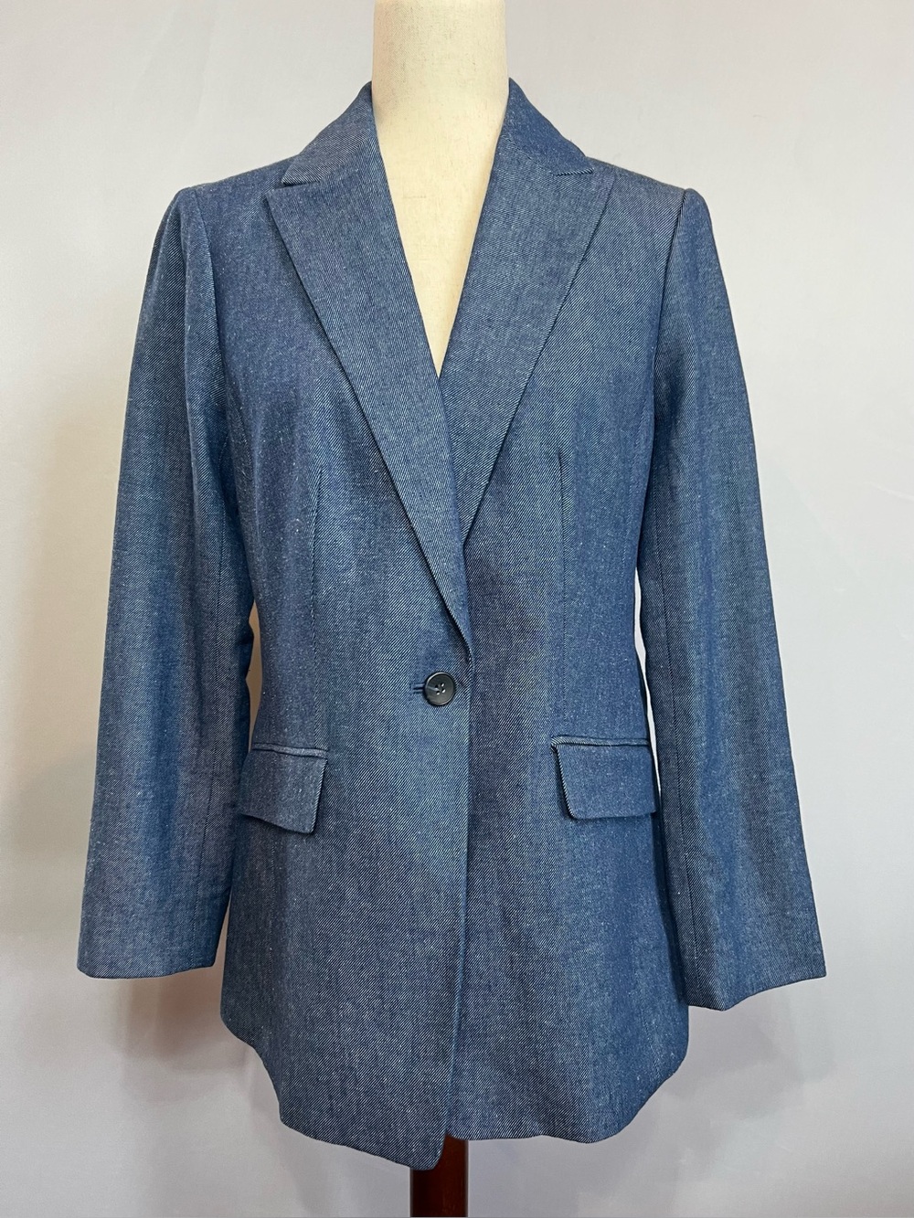 Talbots Denim Blue Cotton Linen Single Button Blazer Jacket - Picture 2 of 11